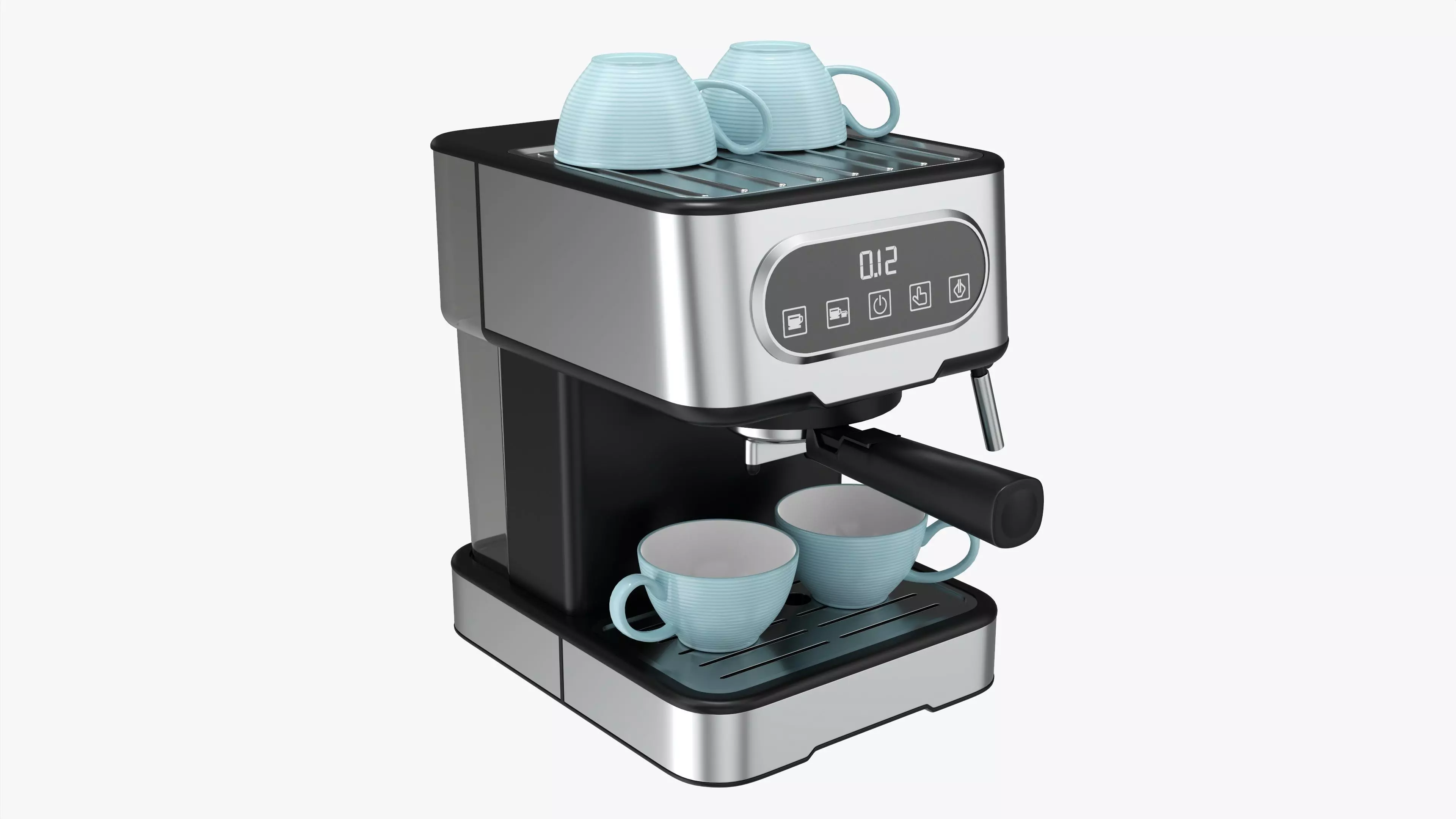Espresso coffee machine with two cups 3D model_0