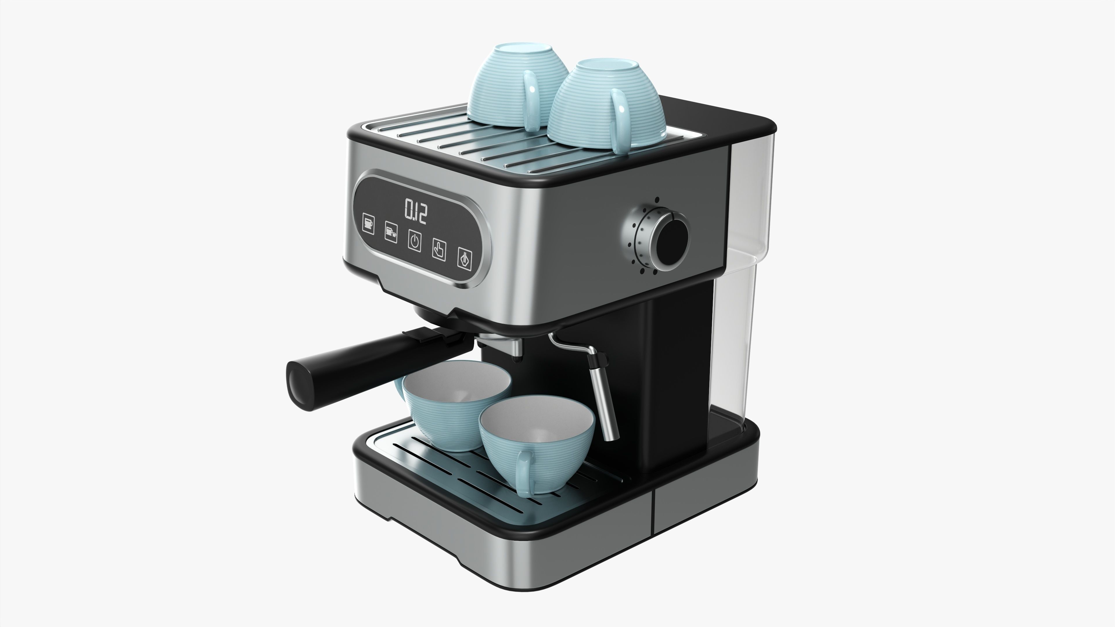 Espresso coffee machine with two cups 3D model_1