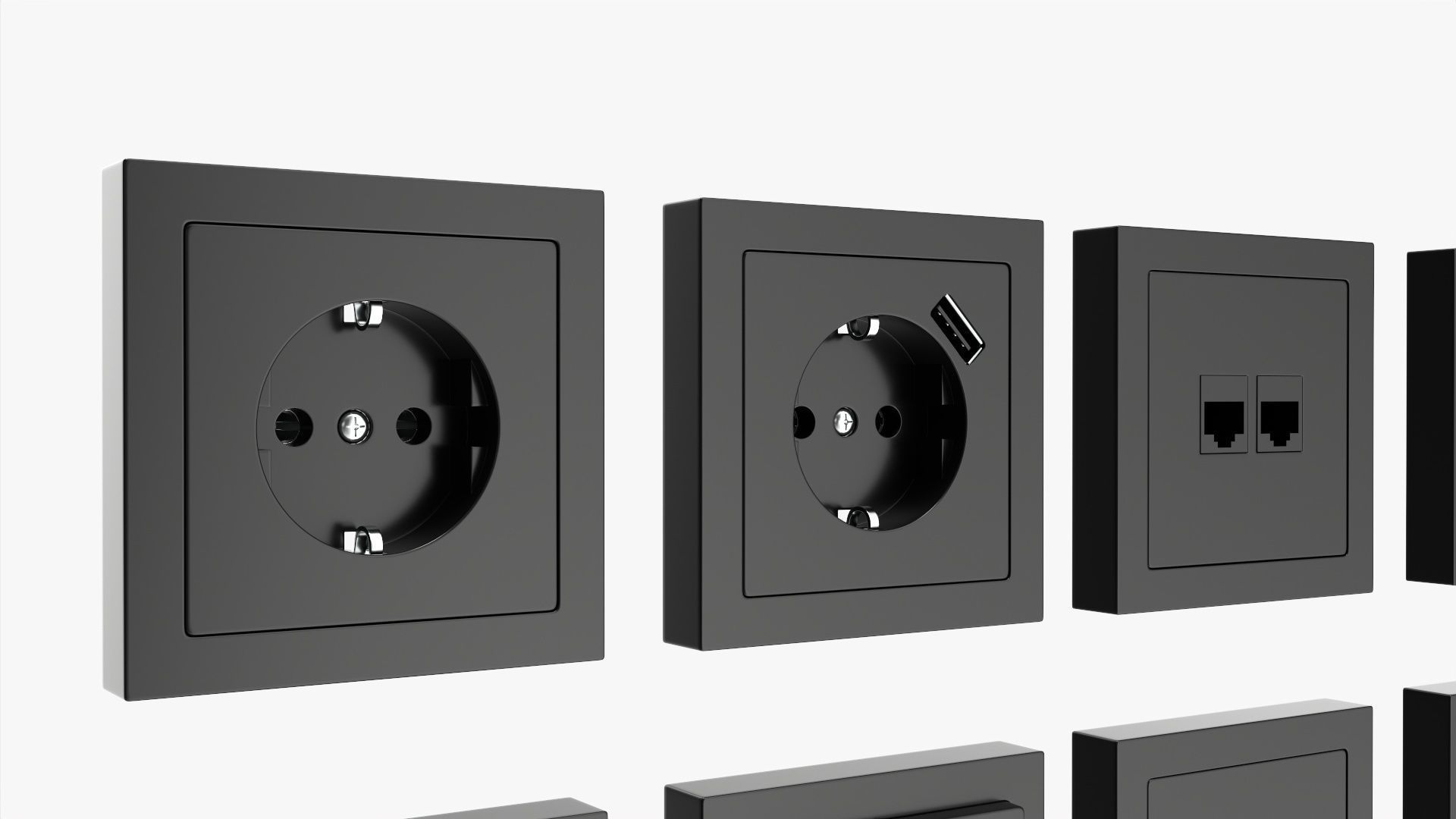 Outlet frame set EU US UK black 3D model_3