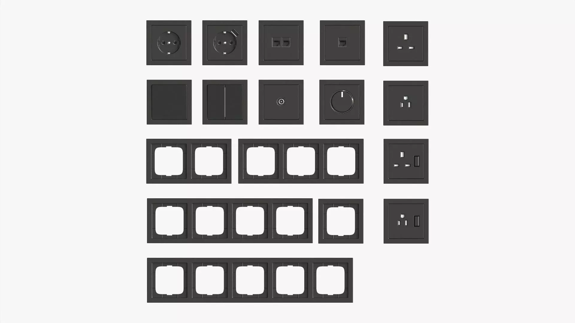 Outlet frame set EU US UK black 3D model_0
