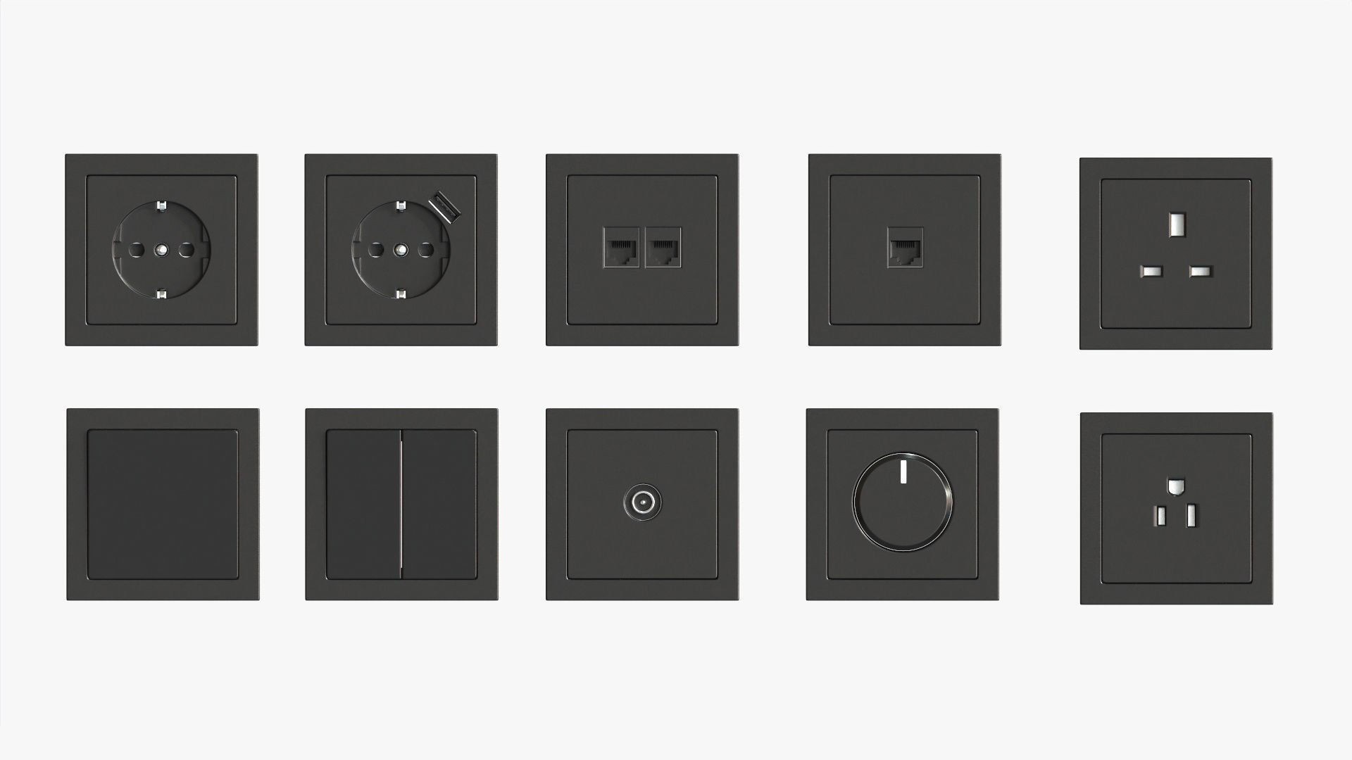 Outlet frame set EU US UK black 3D model_1
