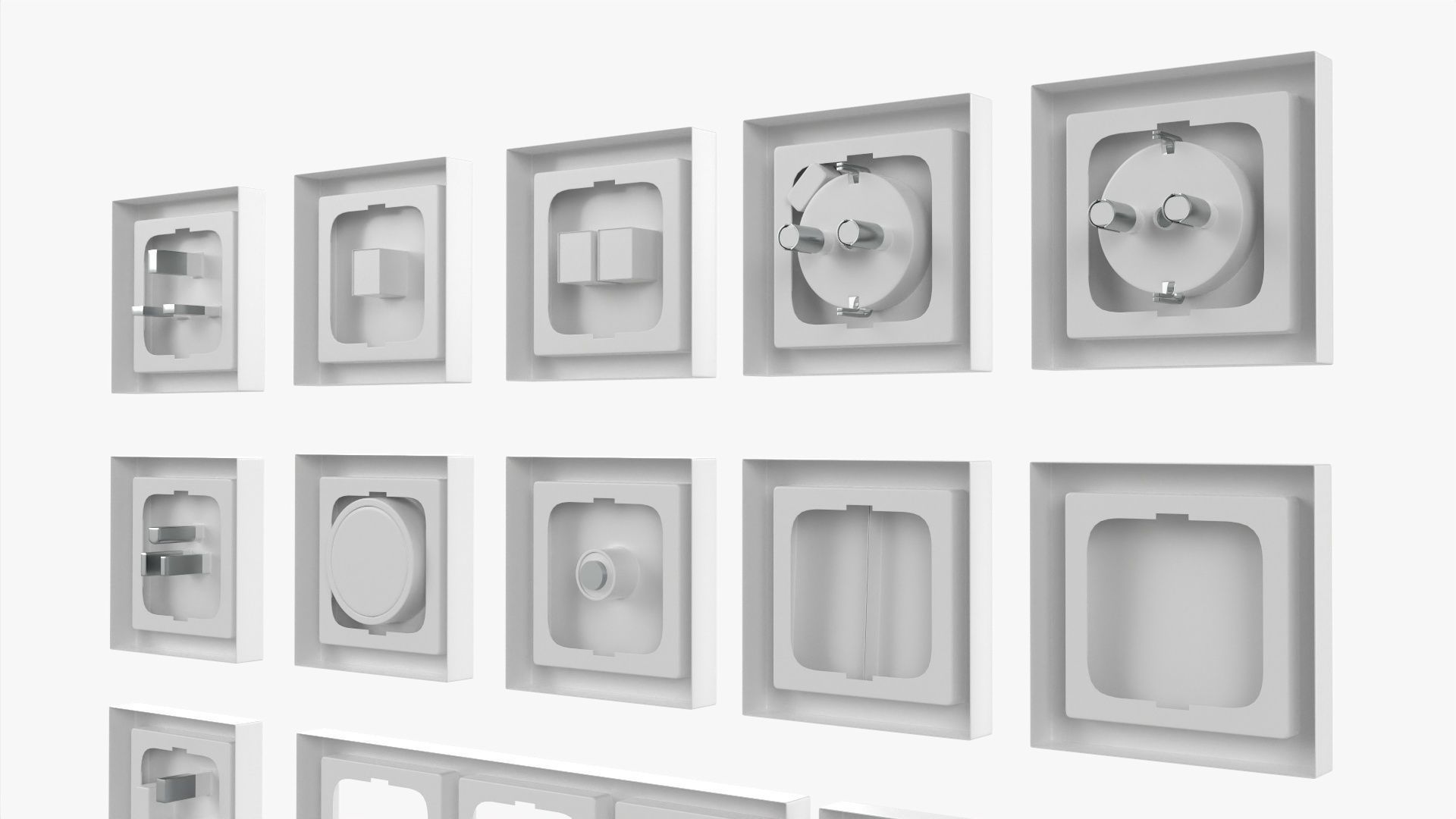 Outlet frame set EU US UK white 3D model_7