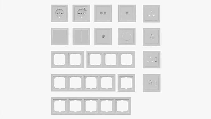 Outlet frame set EU US UK white 3D model
