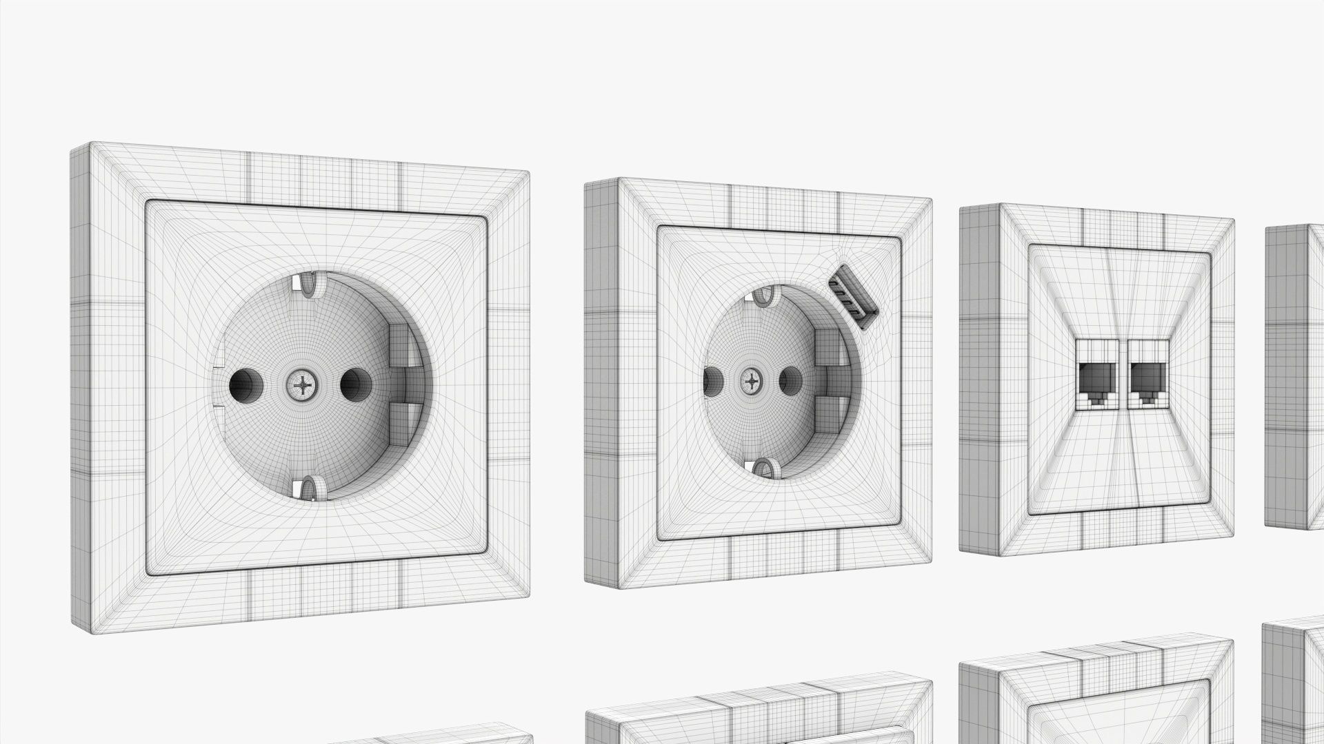 Outlet frame set EU US UK white 3D model_9