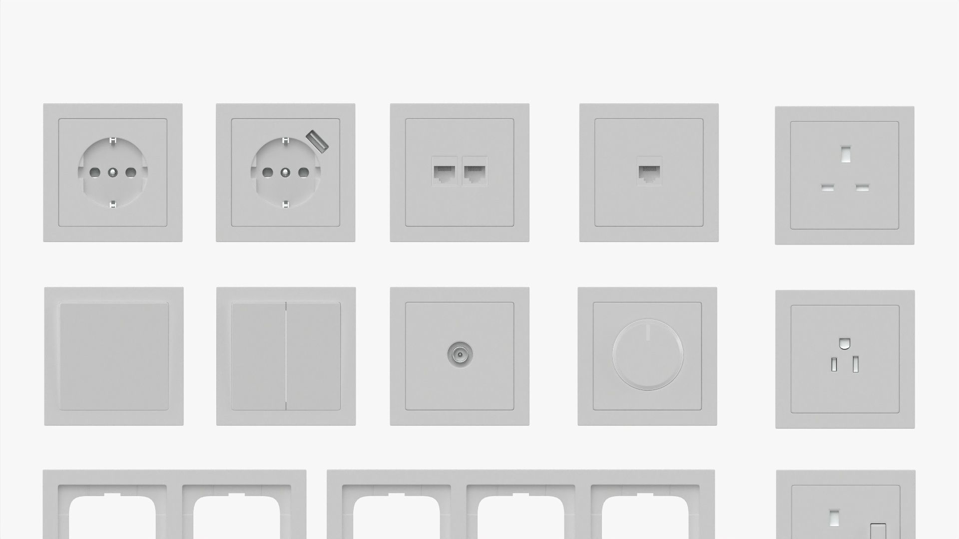 Outlet frame set EU US UK white 3D model_1