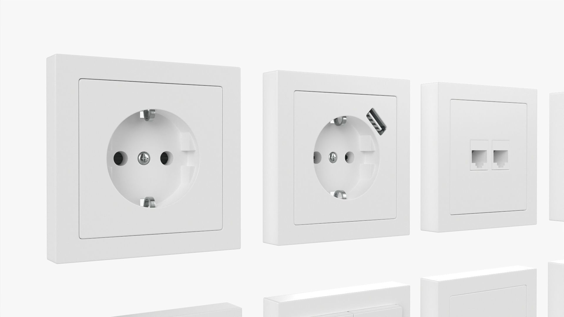 Outlet frame set EU US UK white 3D model_3