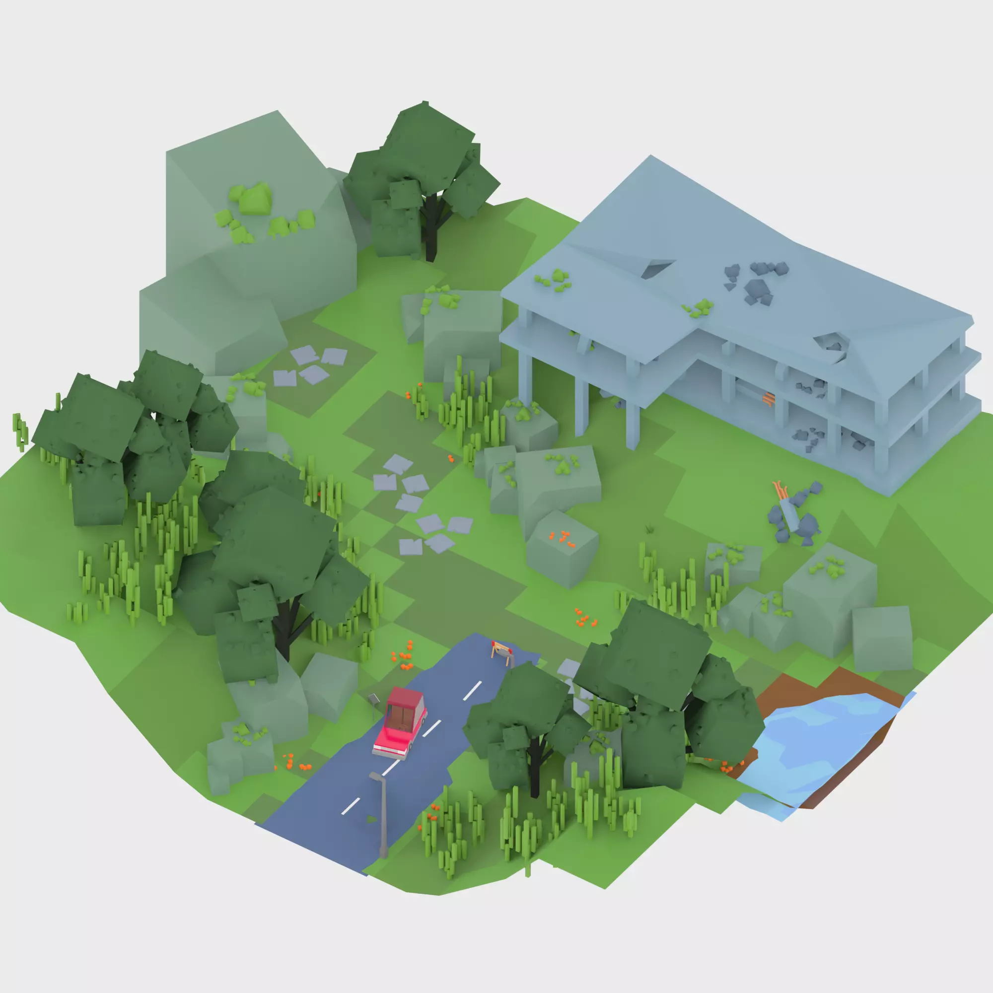 3D isometric wild garden desert city trees pack 3D model Low-poly 3D model_0