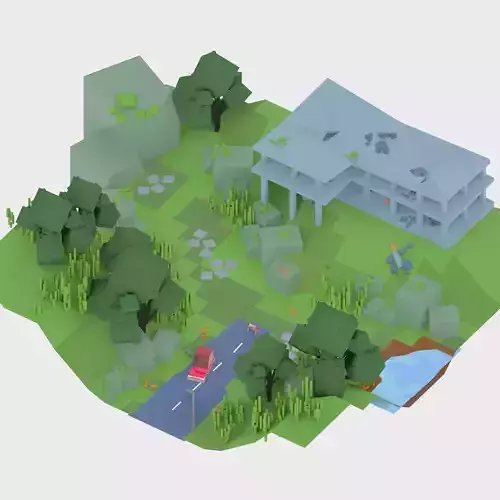 3D isometric wild garden desert city trees pack 3D model