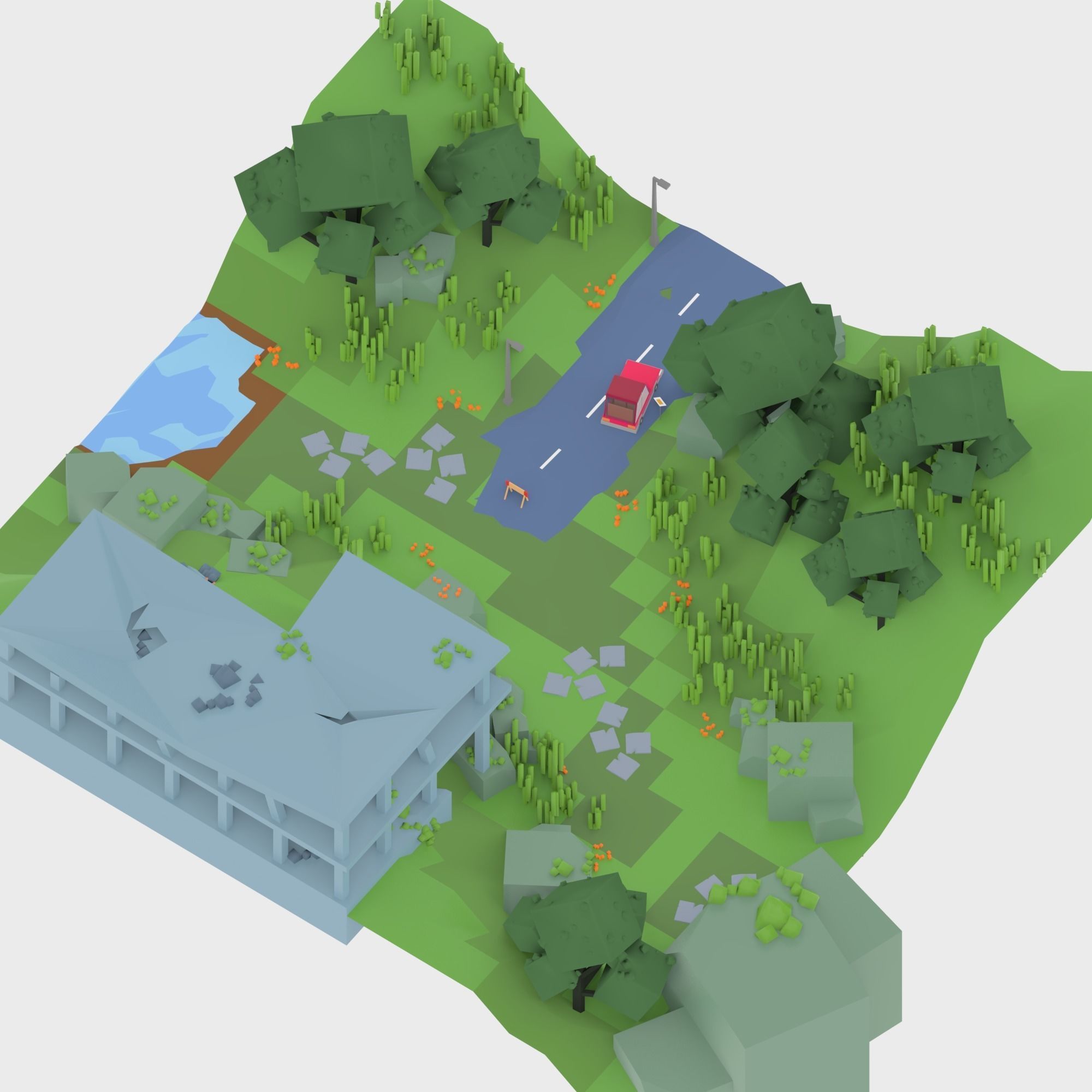 3D isometric wild garden desert city trees pack 3D model Low-poly 3D model_3