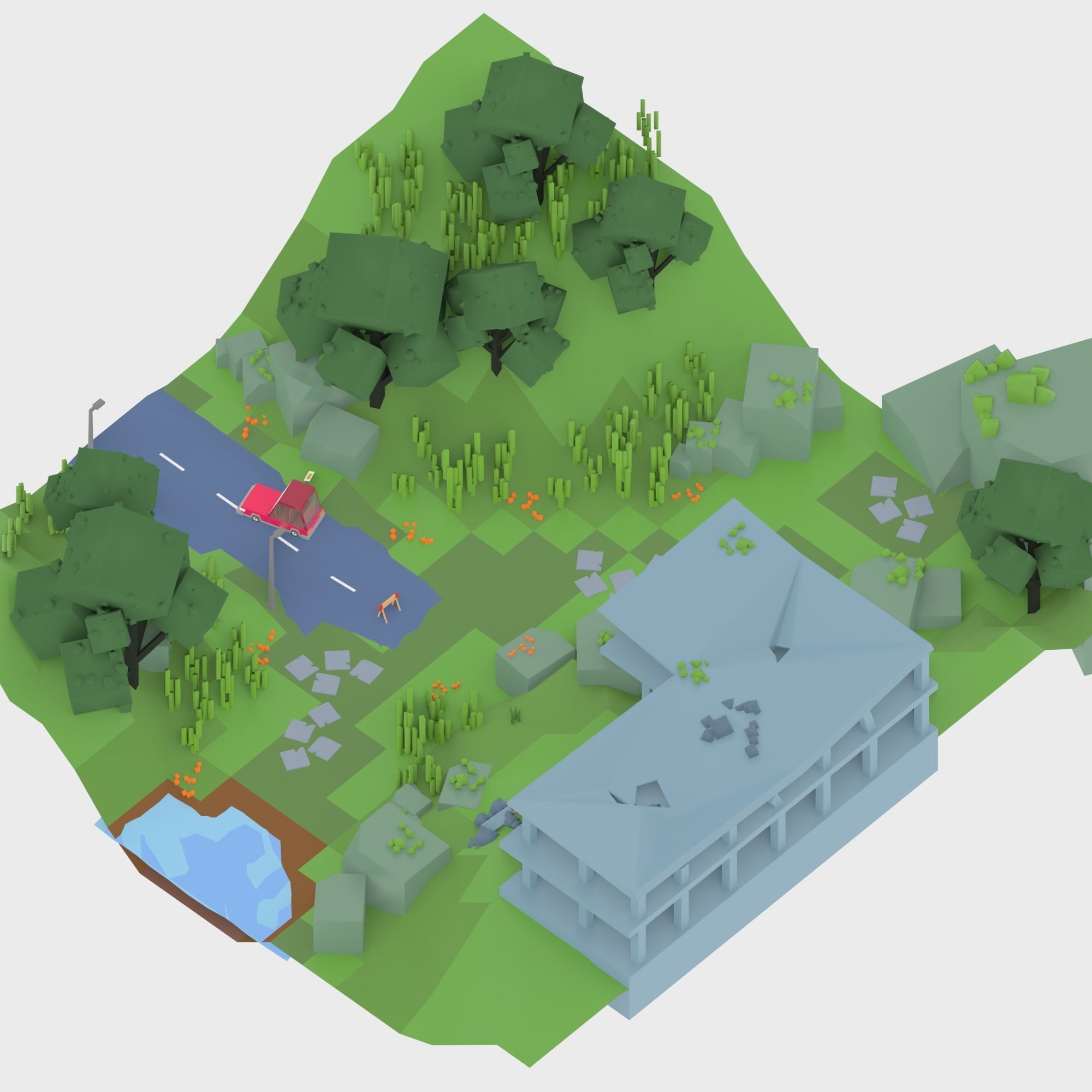 3D isometric wild garden desert city trees pack 3D model Low-poly 3D model_1