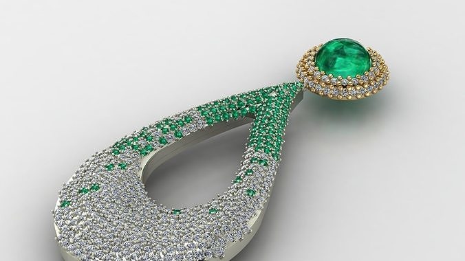 Earring White Gold Emerald And White Diamond Free 3D model