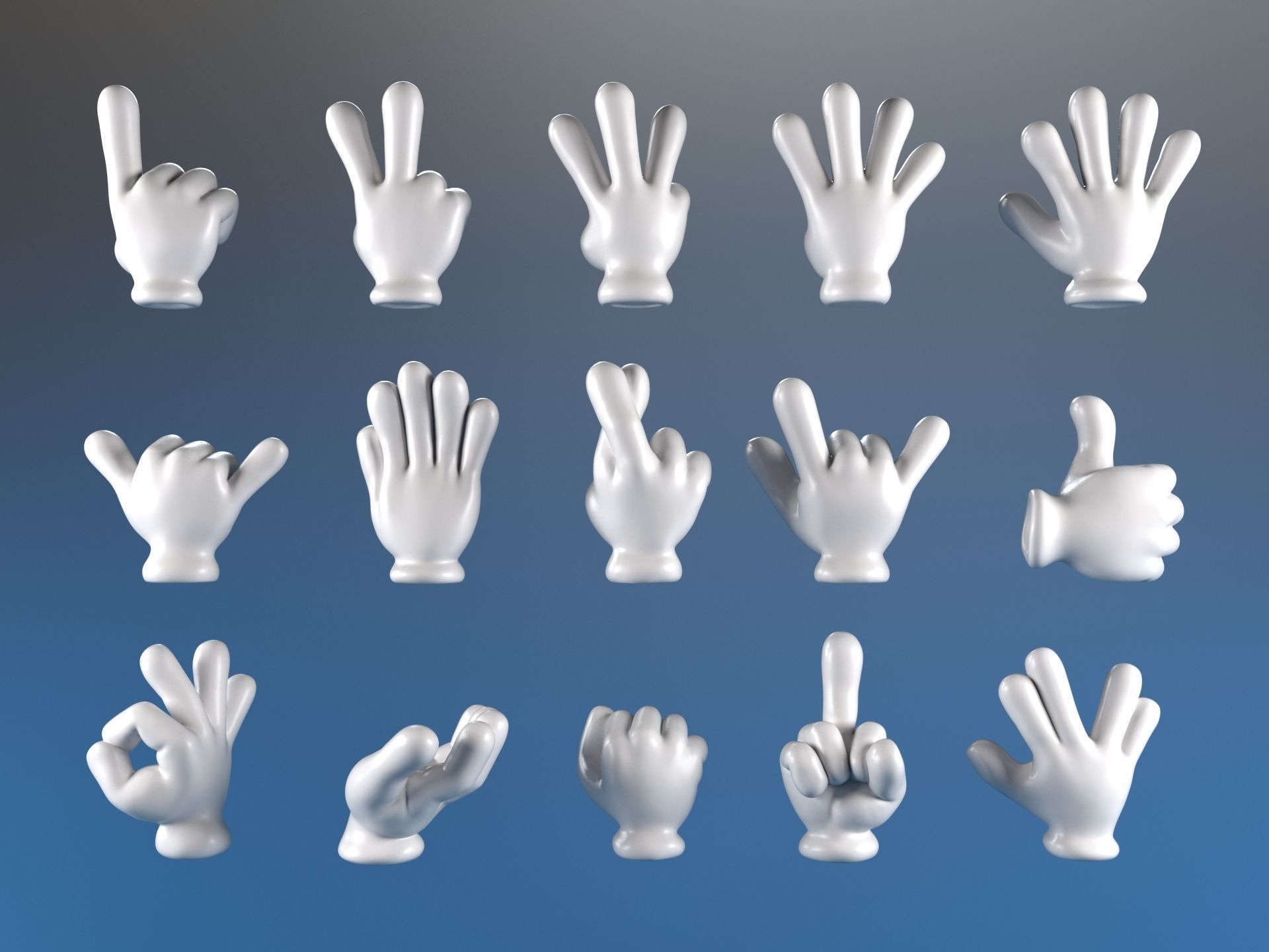 Cartoon hand 5 fingers Pack 01 3D print model_2