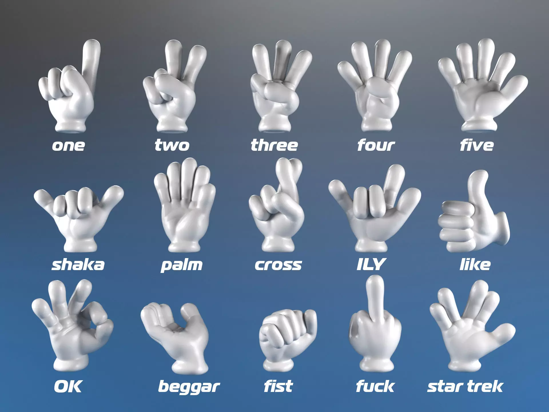 Cartoon hand 5 fingers Pack 01 3D print model_0