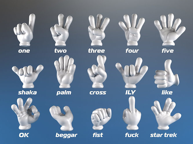 Cartoon hand 5 fingers Pack 01 3D print model