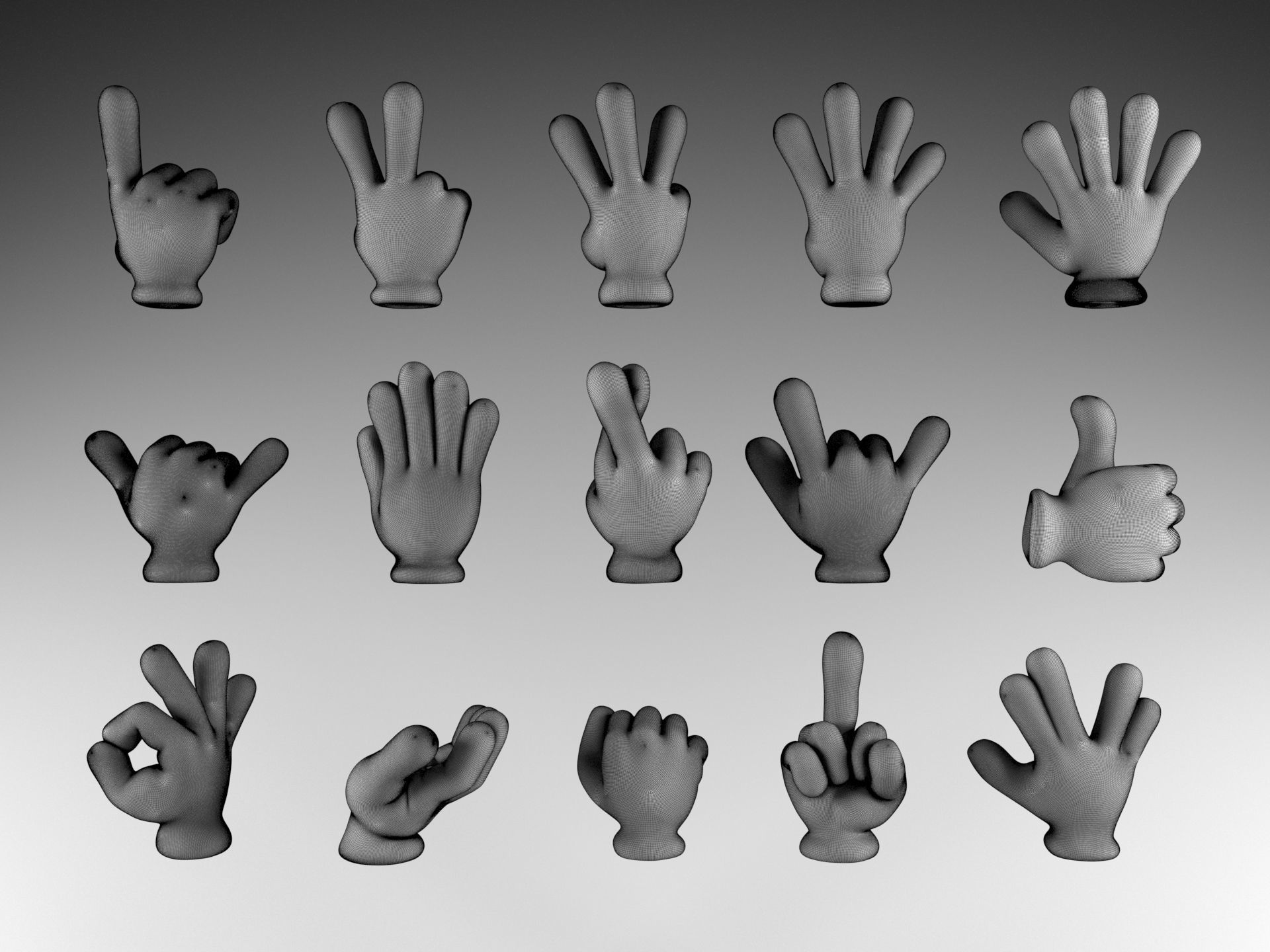 Cartoon hand 5 fingers Pack 01 3D print model_3