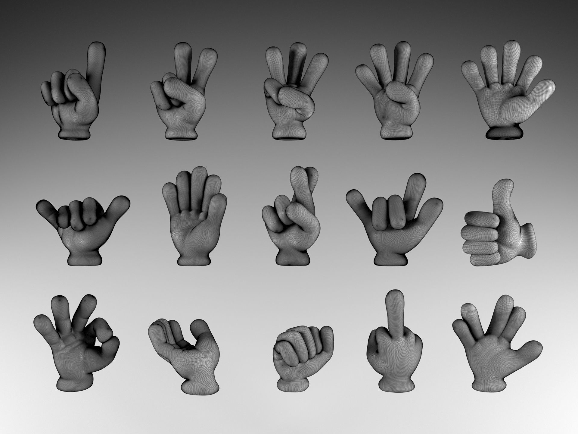 Cartoon hand 5 fingers Pack 01 3D print model_1