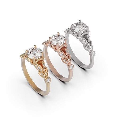 Engagement ring leaf 3D print model