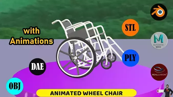 WHEEL CHAIR WITH ANIMATION Low-poly 3D model