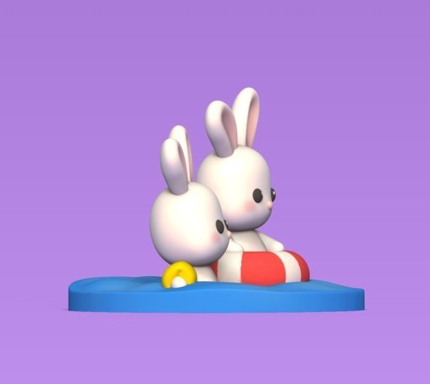 Bunny Swimming 3D print model_2