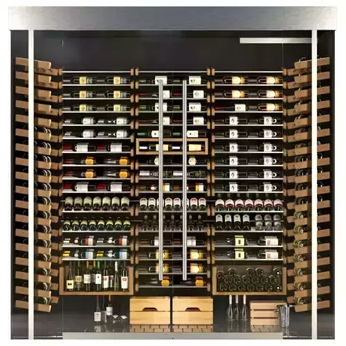 Large wine cooler with wine bottles