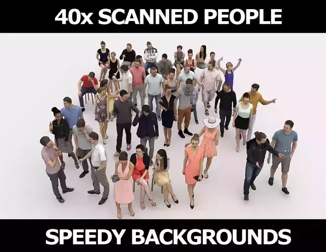 40x Crowds Scanned Summer Casual 01x02 Elegant Sitting People Low-poly 3D model