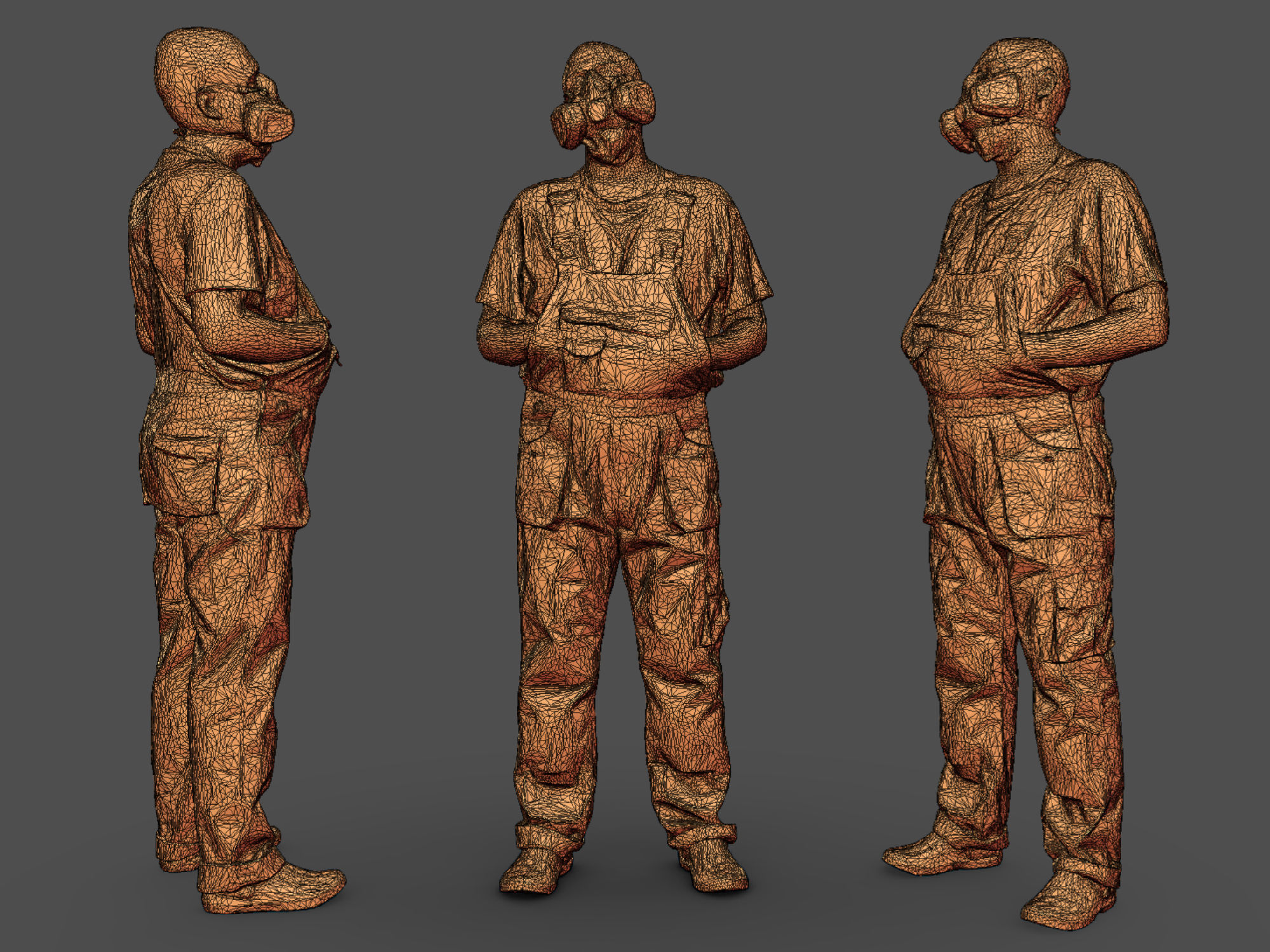 Photorealistic Bald Worker in a Respirator 3D model_3
