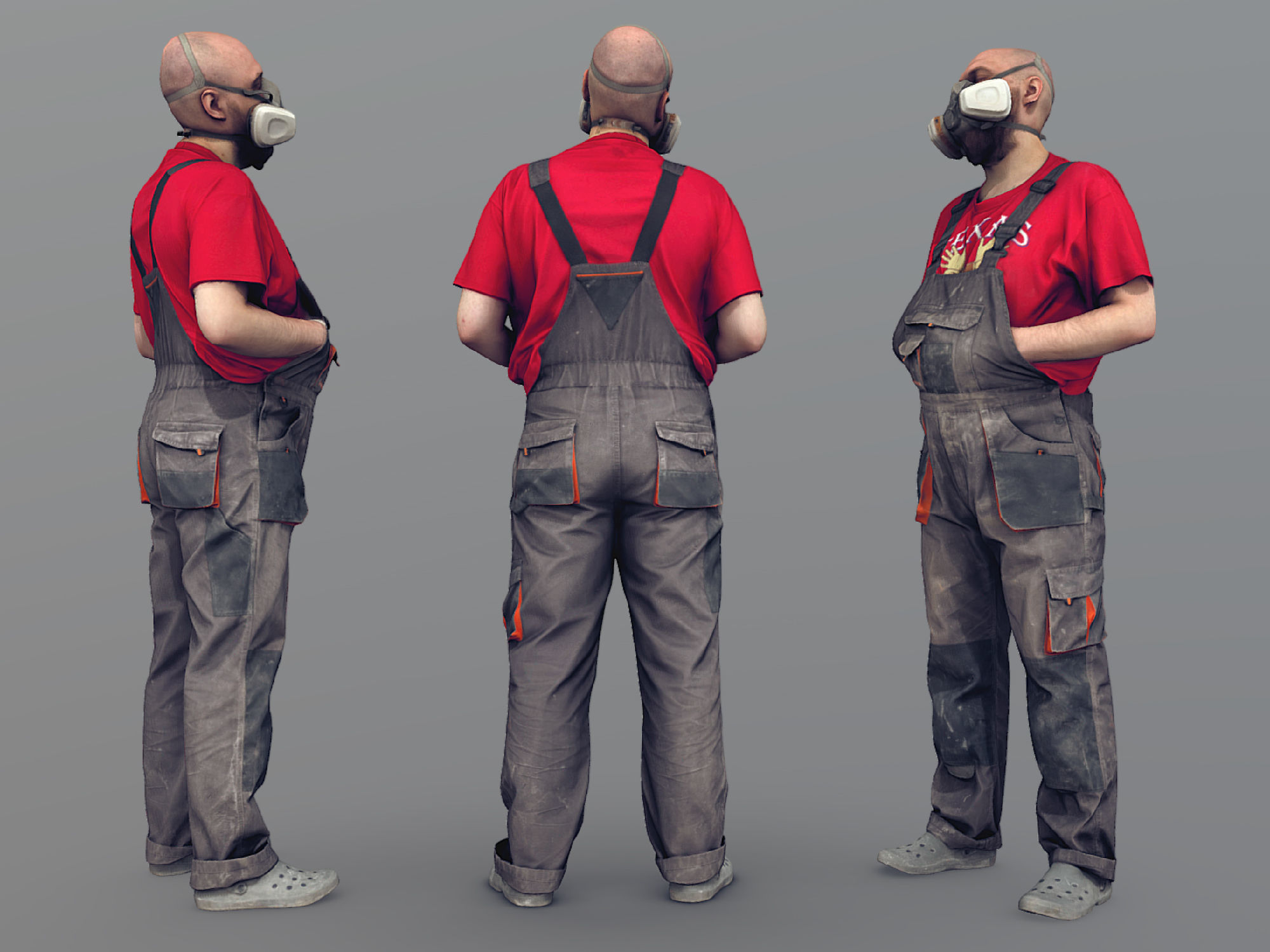 Photorealistic Bald Worker in a Respirator 3D model_4