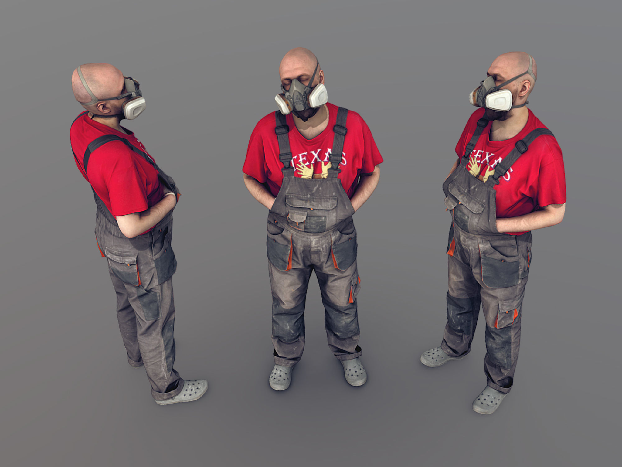 Photorealistic Bald Worker in a Respirator 3D model_8
