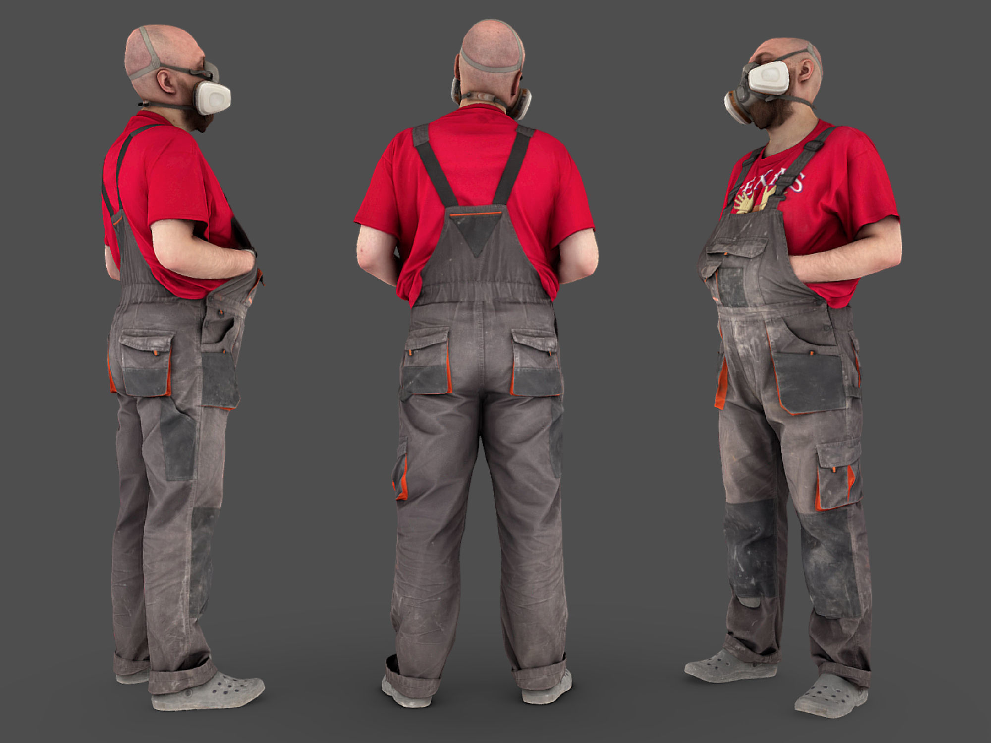 Photorealistic Bald Worker in a Respirator 3D model_5