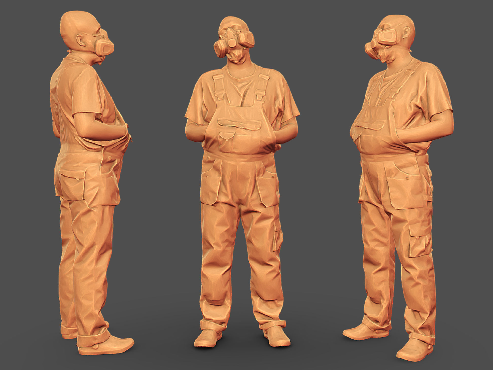 Photorealistic Bald Worker in a Respirator 3D model_2