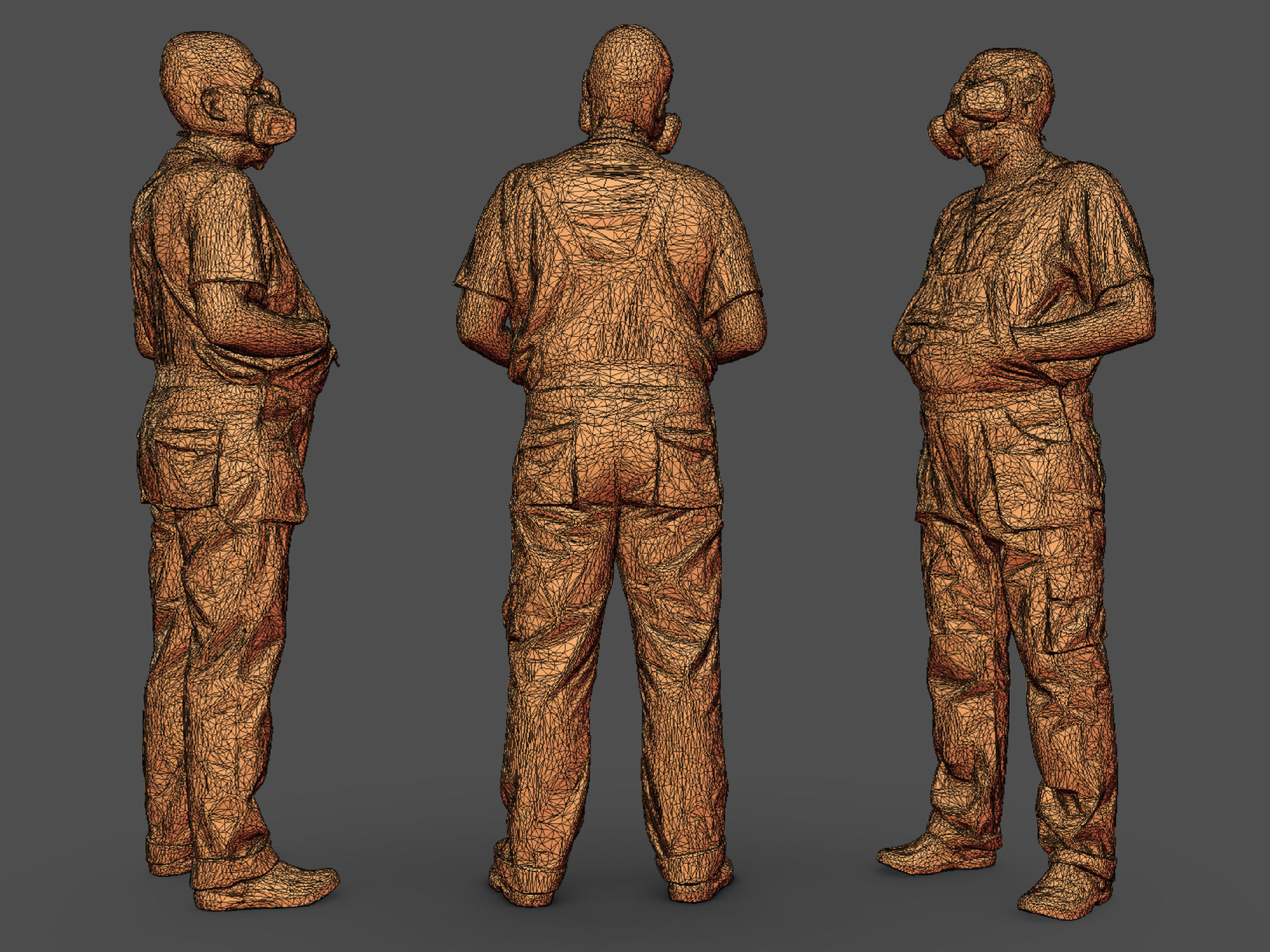 Photorealistic Bald Worker in a Respirator 3D model_7