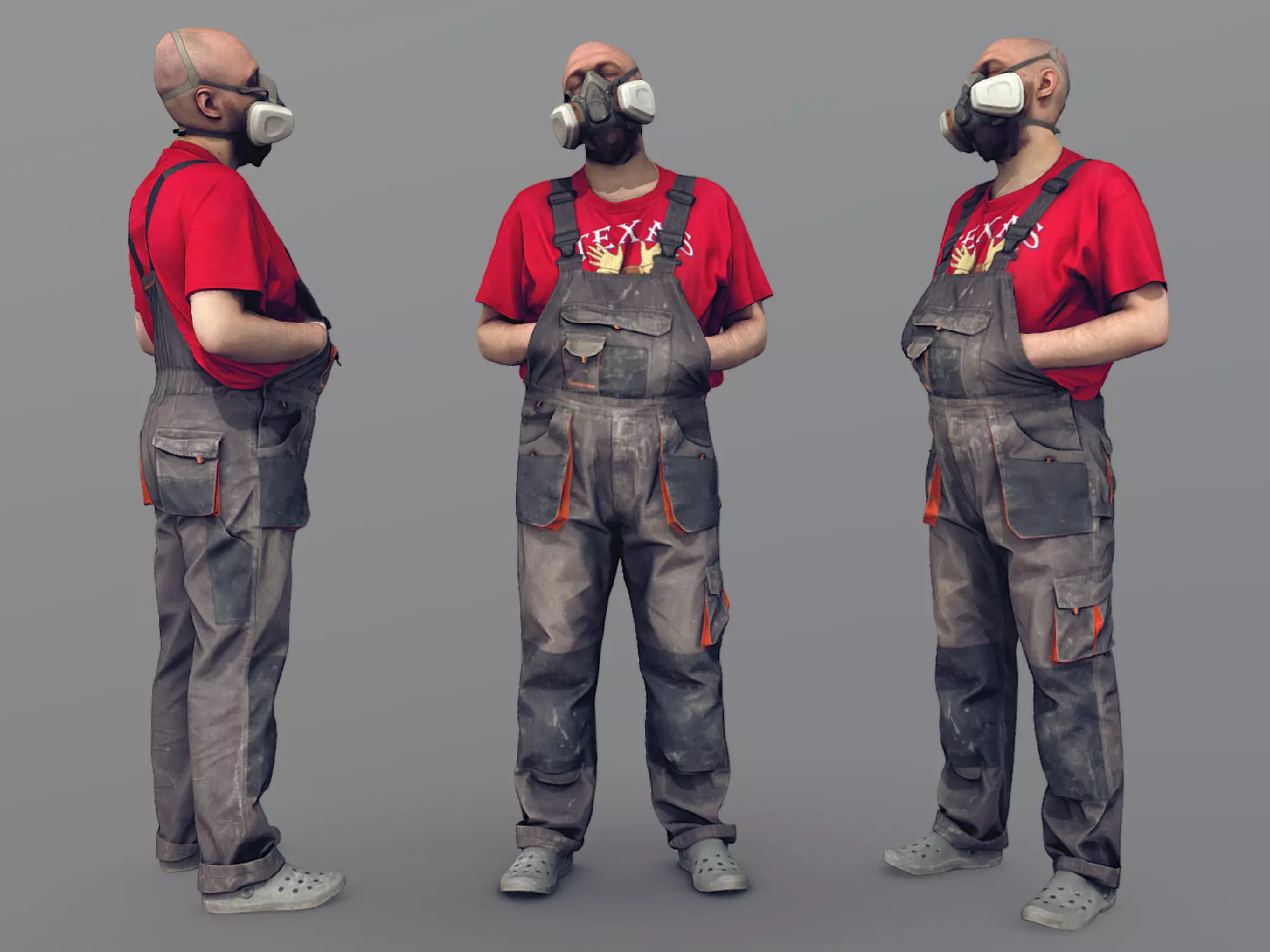 Photorealistic Bald Worker in a Respirator 3D model_0