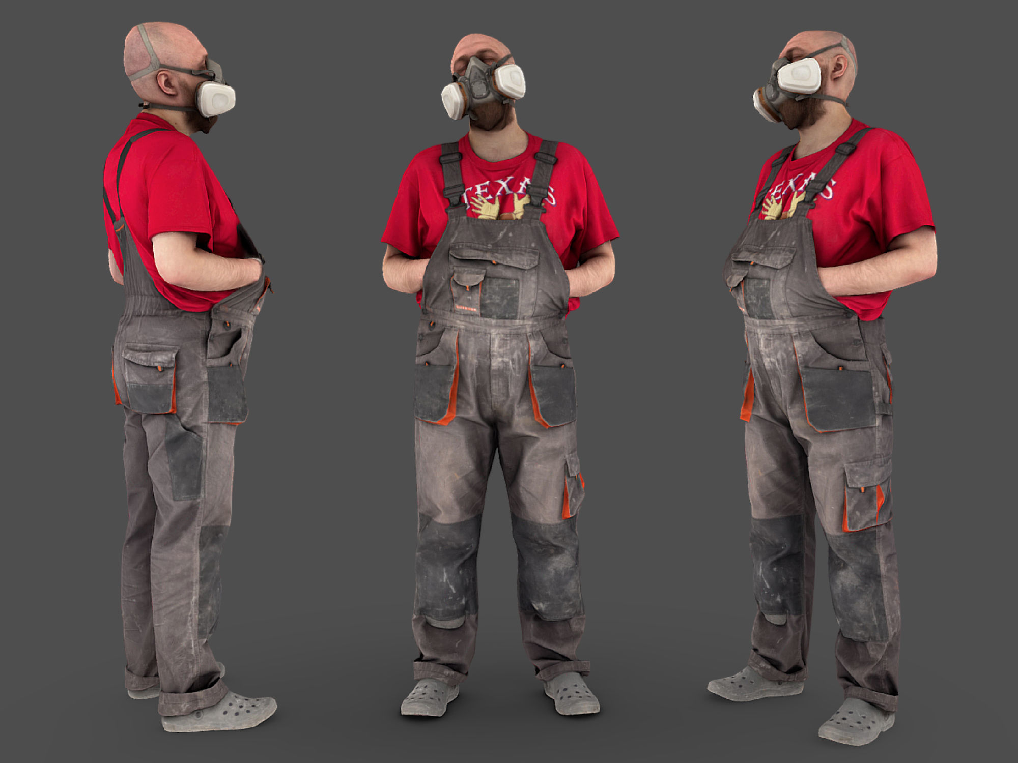 Photorealistic Bald Worker in a Respirator 3D model_1