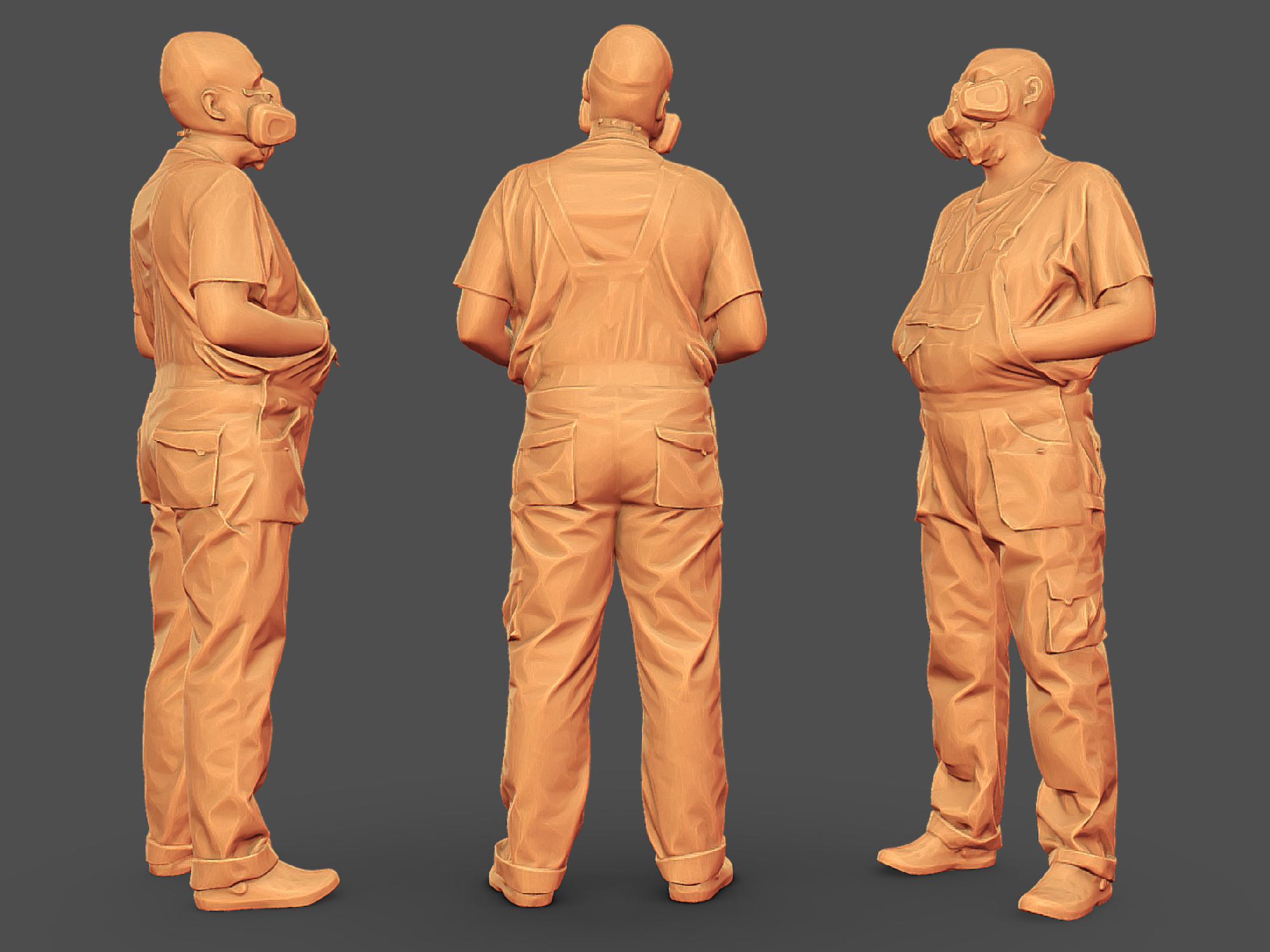 Photorealistic Bald Worker in a Respirator 3D model_6