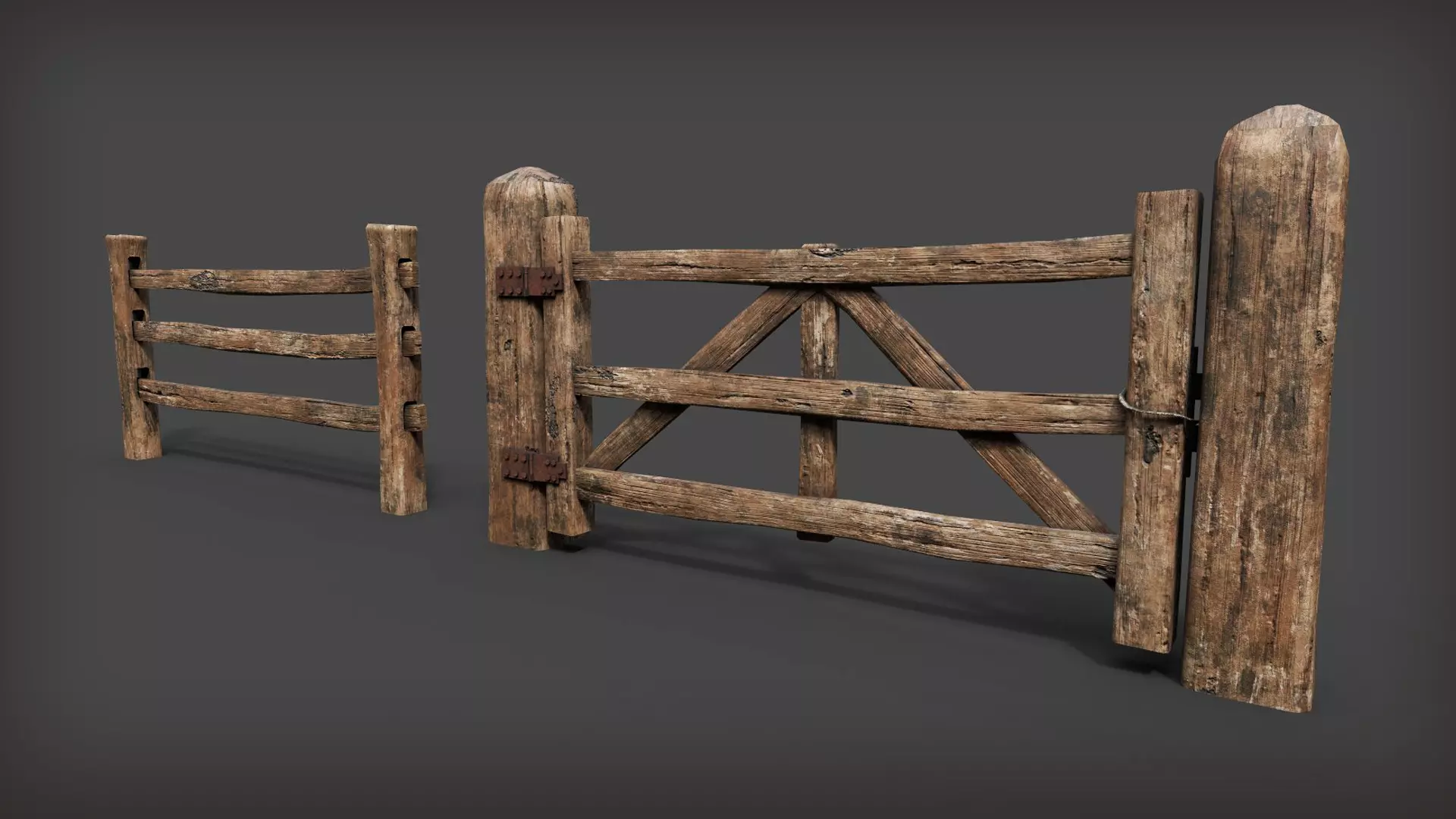PBR Old Wooden Fence Modular Low-poly 3D model