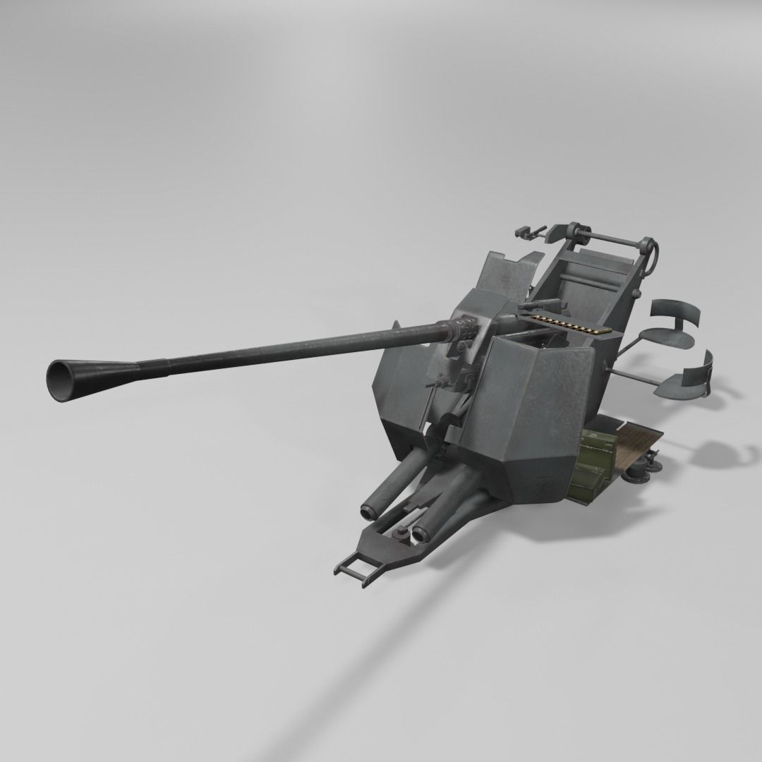 37 mm Flak 37 Anti Aircraft Gun Low-poly 3D model_2