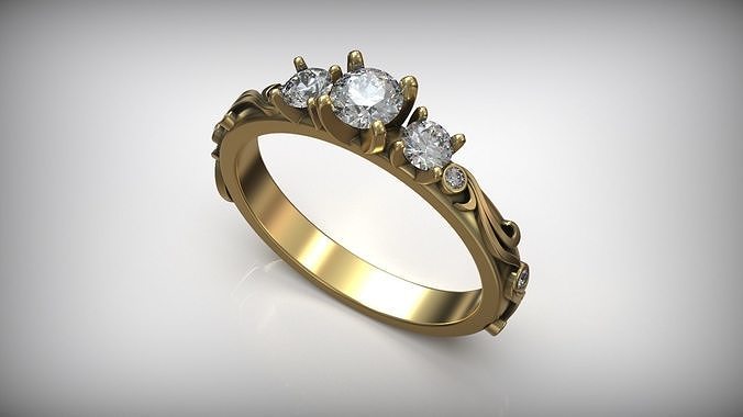 Floral Pattern Gold Diamond Ring 3D print model