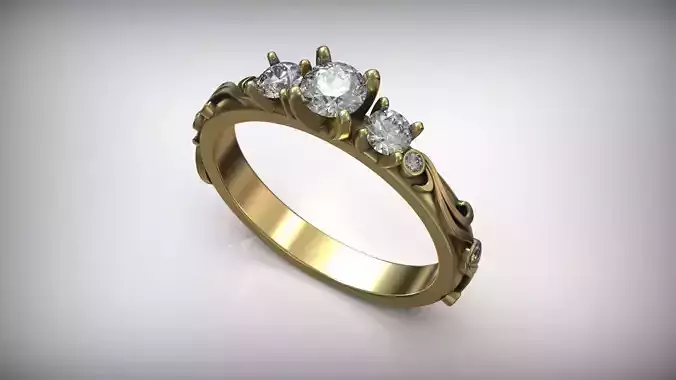 Floral Pattern Gold Diamond Ring