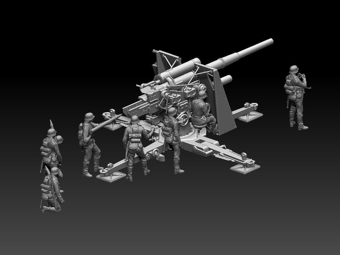 Flak 88 and soldiers 3D print model_18