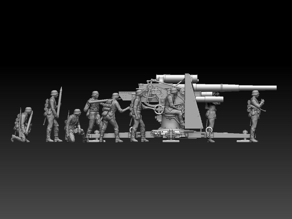 Flak 88 and soldiers 3D print model_2