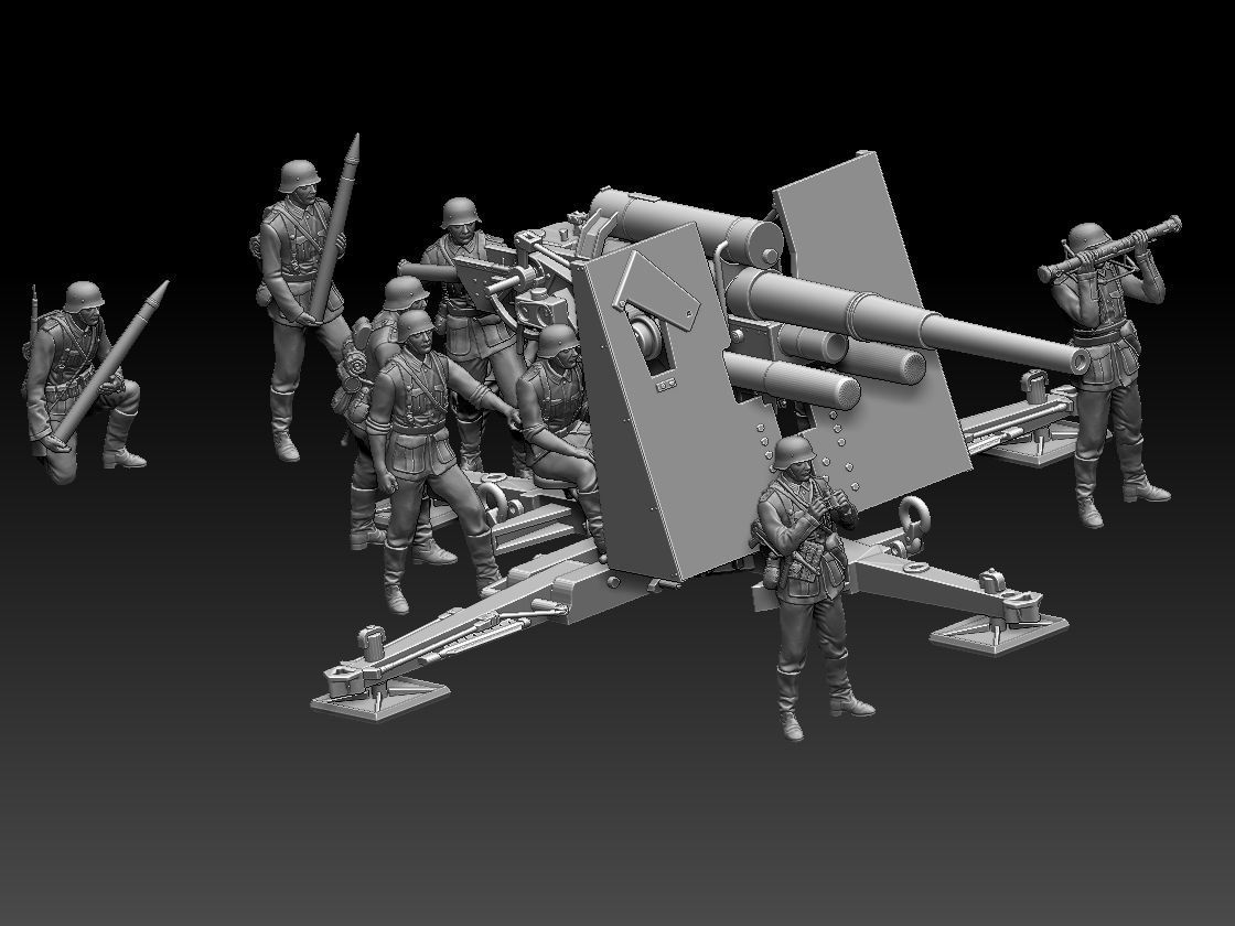 Flak 88 and soldiers 3D print model_22