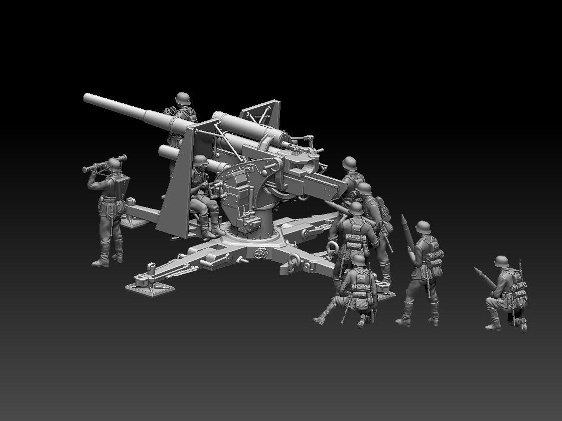 Flak 88 and soldiers 3D print model_11