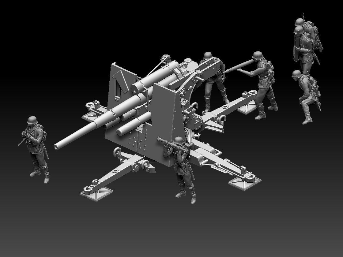 Flak 88 and soldiers 3D print model_12