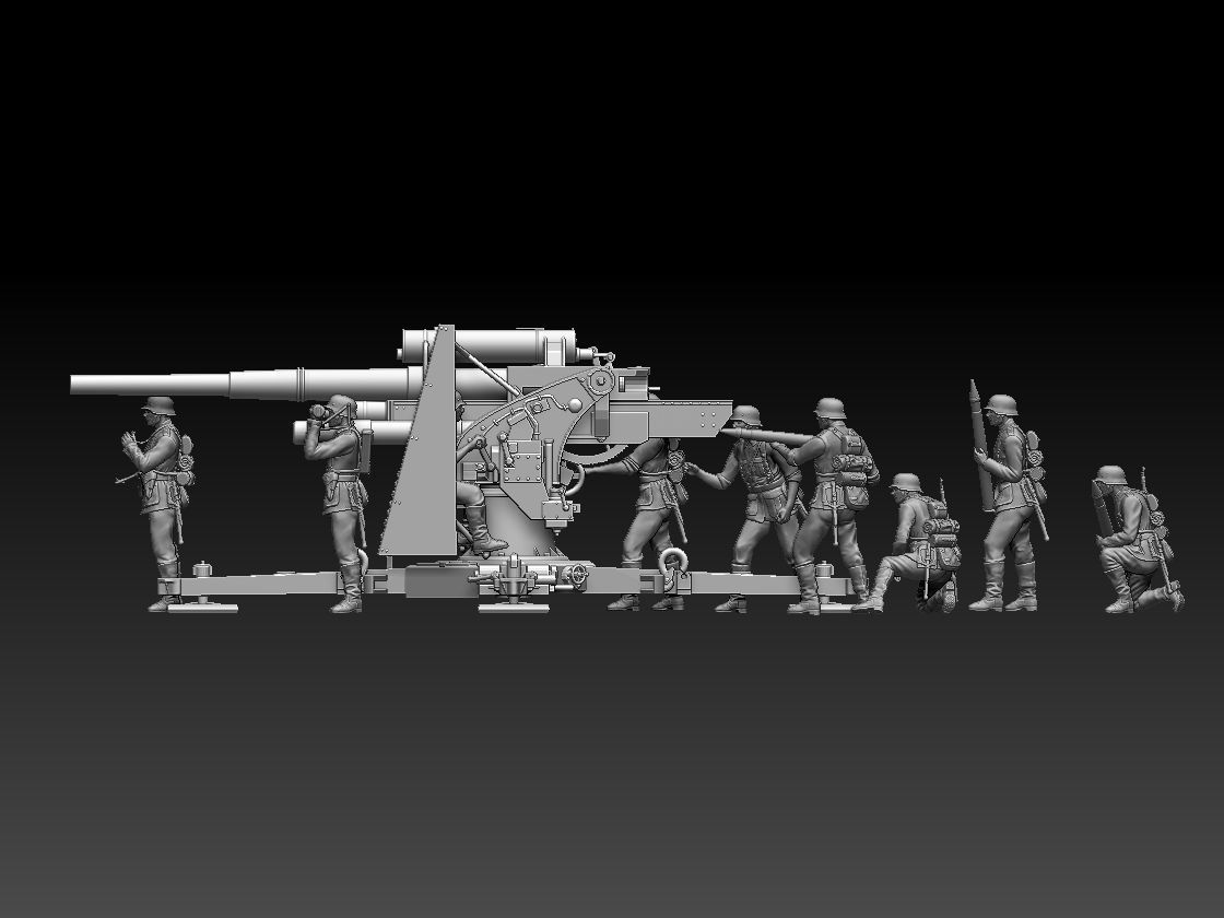 Flak 88 and soldiers 3D print model_3