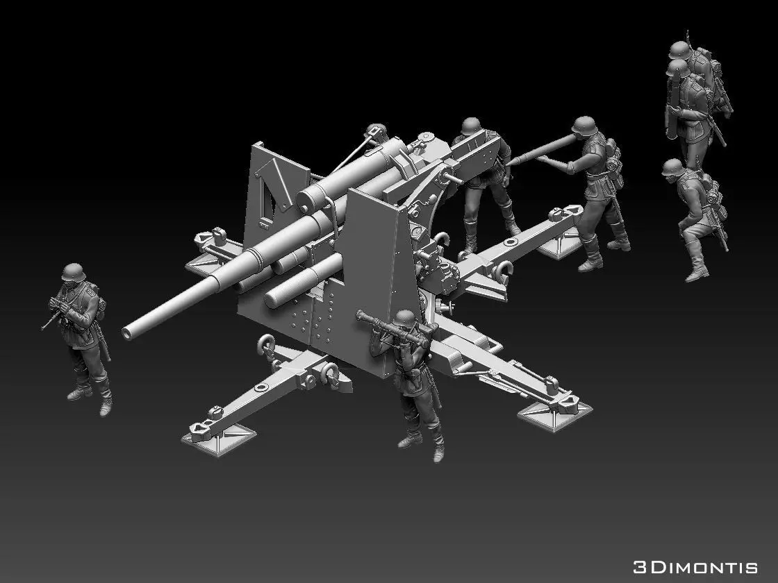 Flak 88 and soldiers 3D print model_0