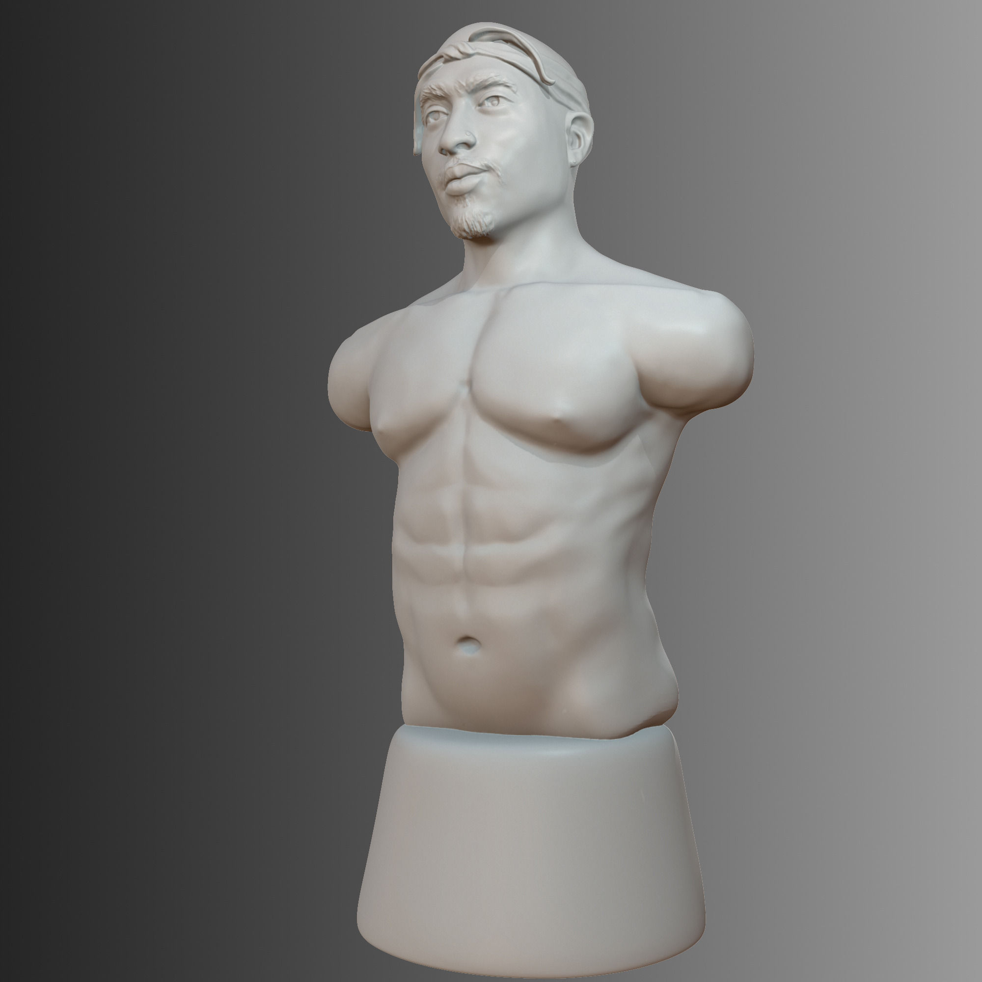 2 Pac bust of man with no shirt 3D print model_3