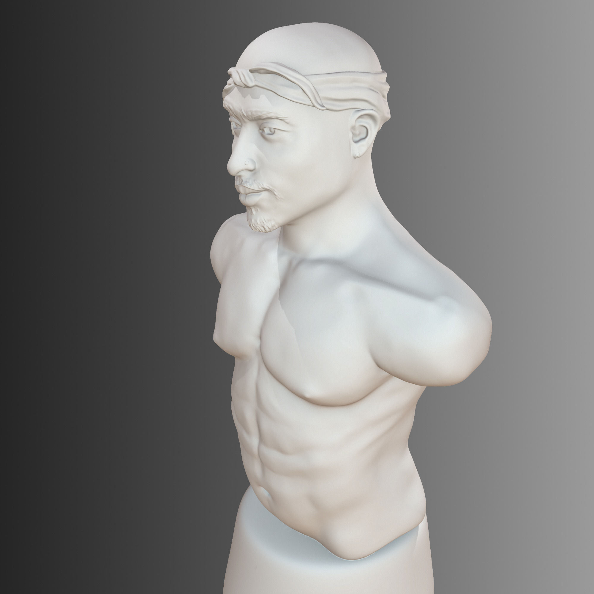 2 Pac bust of man with no shirt 3D print model_4