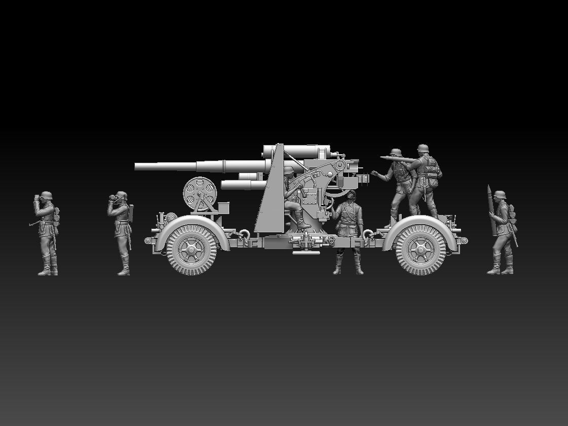 Flak 88 and soldiers 3D print model_21