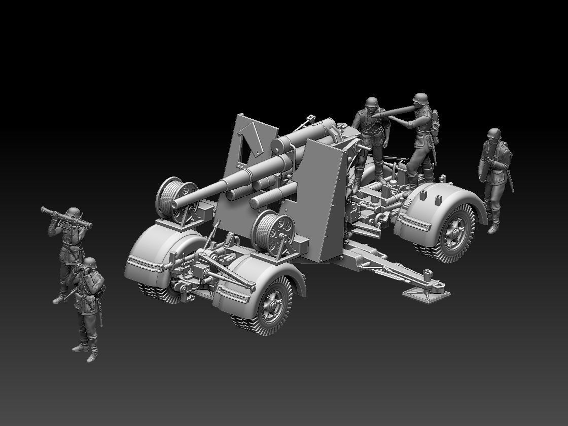 Flak 88 and soldiers 3D print model_26
