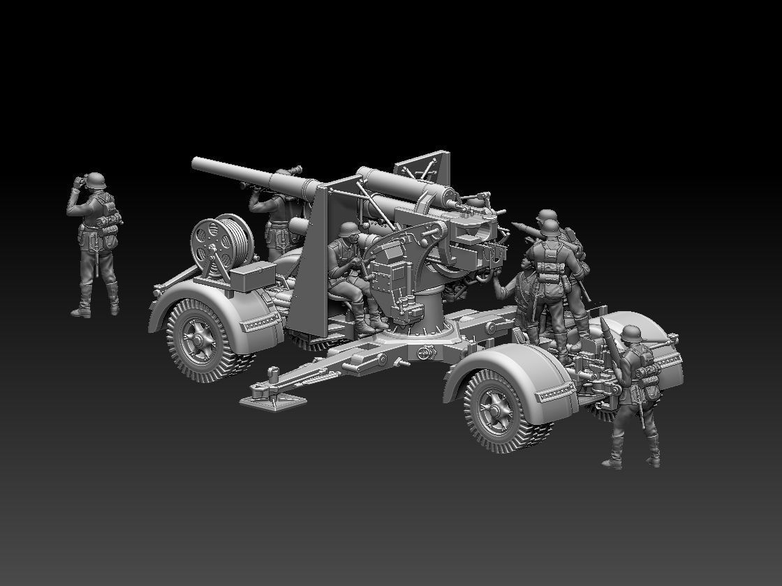 Flak 88 and soldiers 3D print model_14